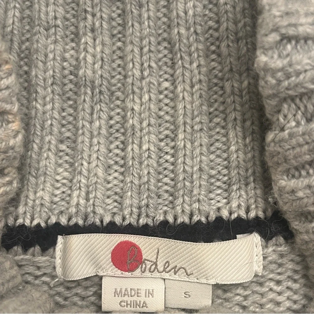 Boden Gray Cable Knit Turtleneck Sweater with Multicolor Cuffs - Picture 2 of 7